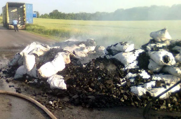 На Полтавщині на ходу горіла вантажівка — фото 1