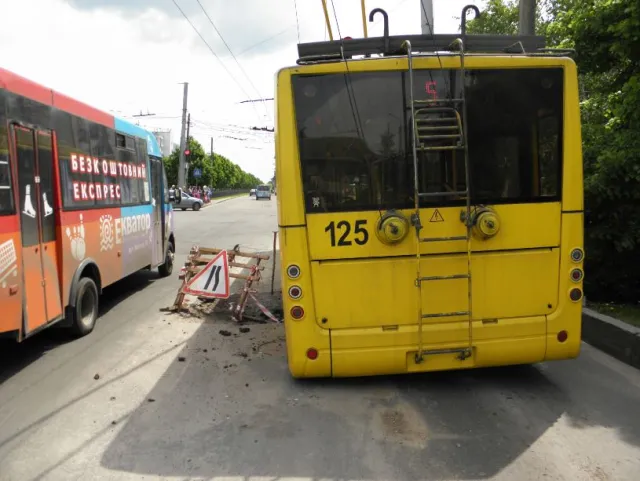 У Полтаві тролейбус провалився в яму на дорозі (фото) — фото 1